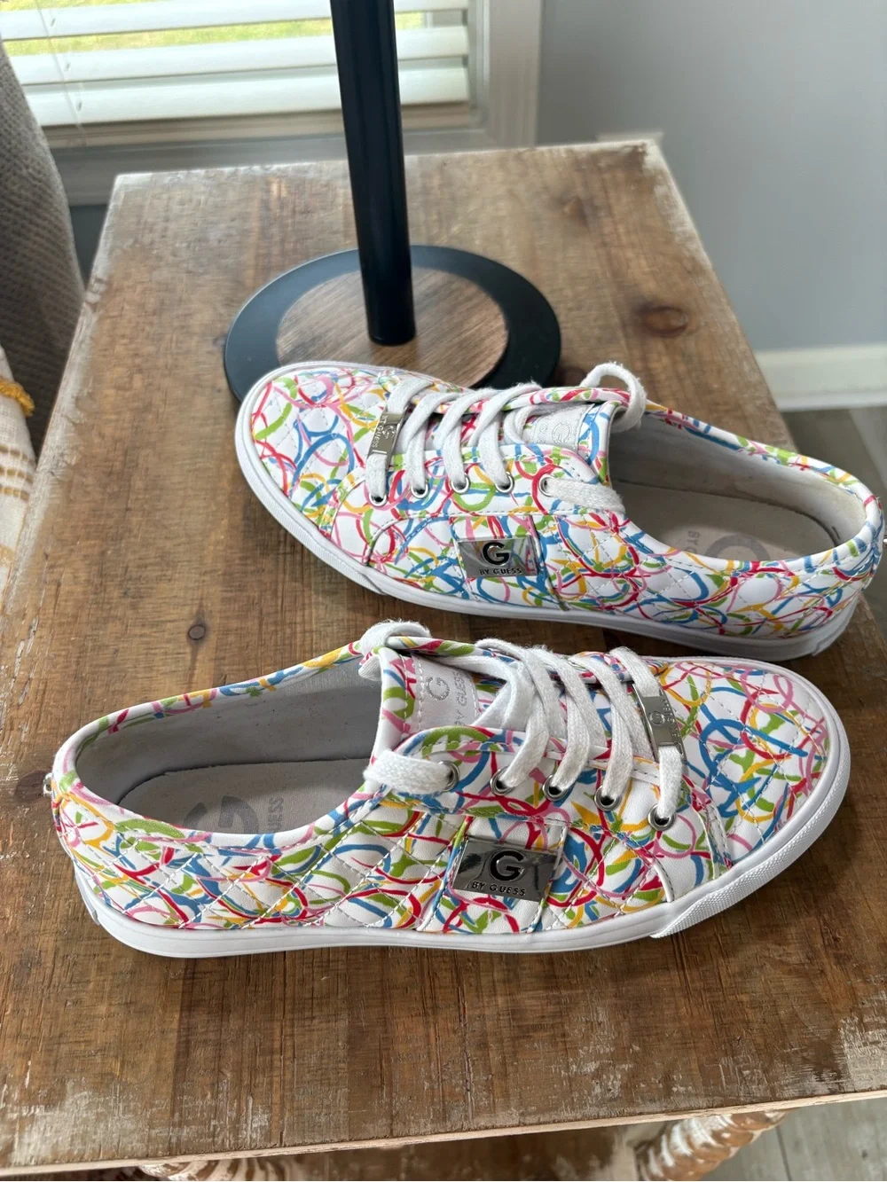 G by Guess Woman’s White Multicolor Scribble Print Sneakers